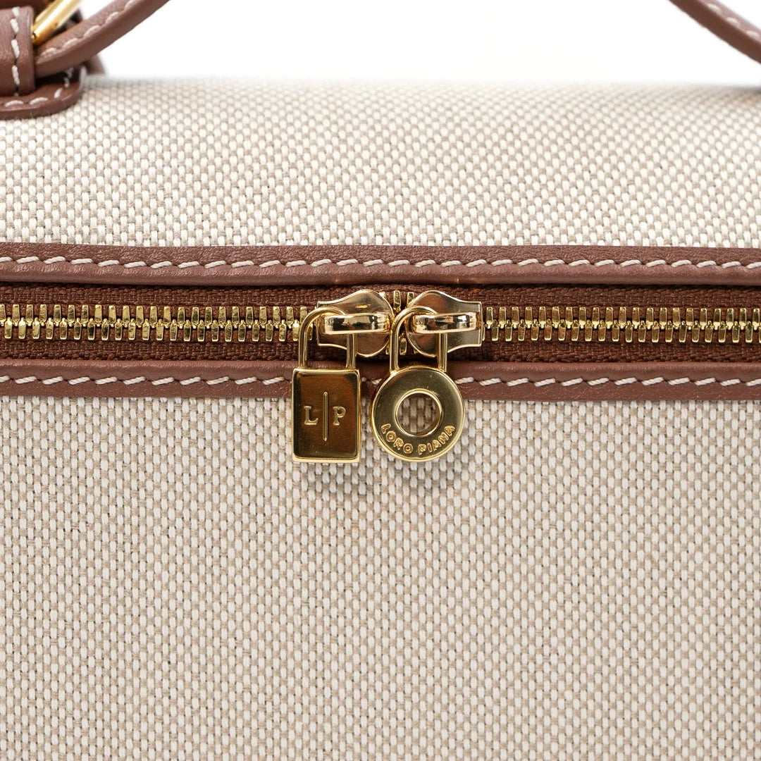 Loro Piana Extra Pocket Bag 19 in Canvas and Leather with Gold-Tone Hardware