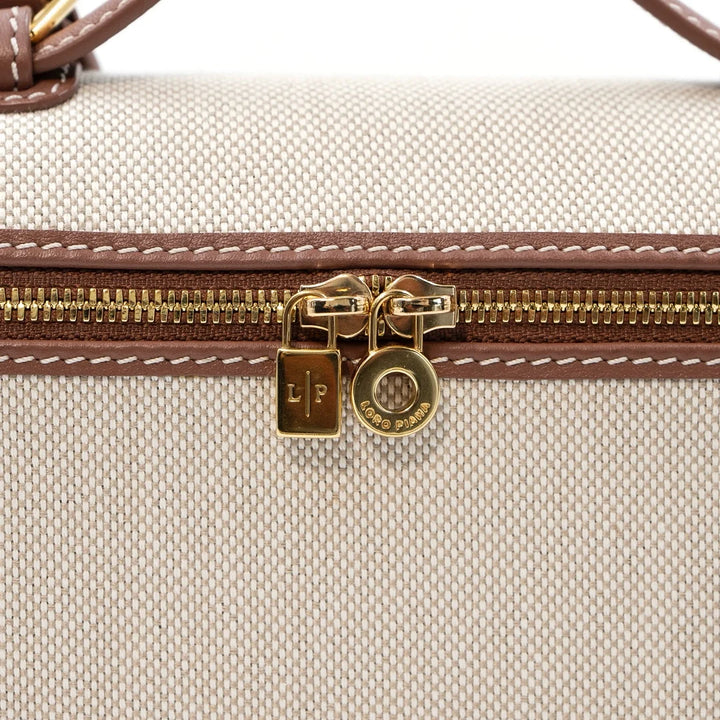 Loro Piana Extra Pocket Bag 19 in Canvas and Leather with Gold-Tone Hardware