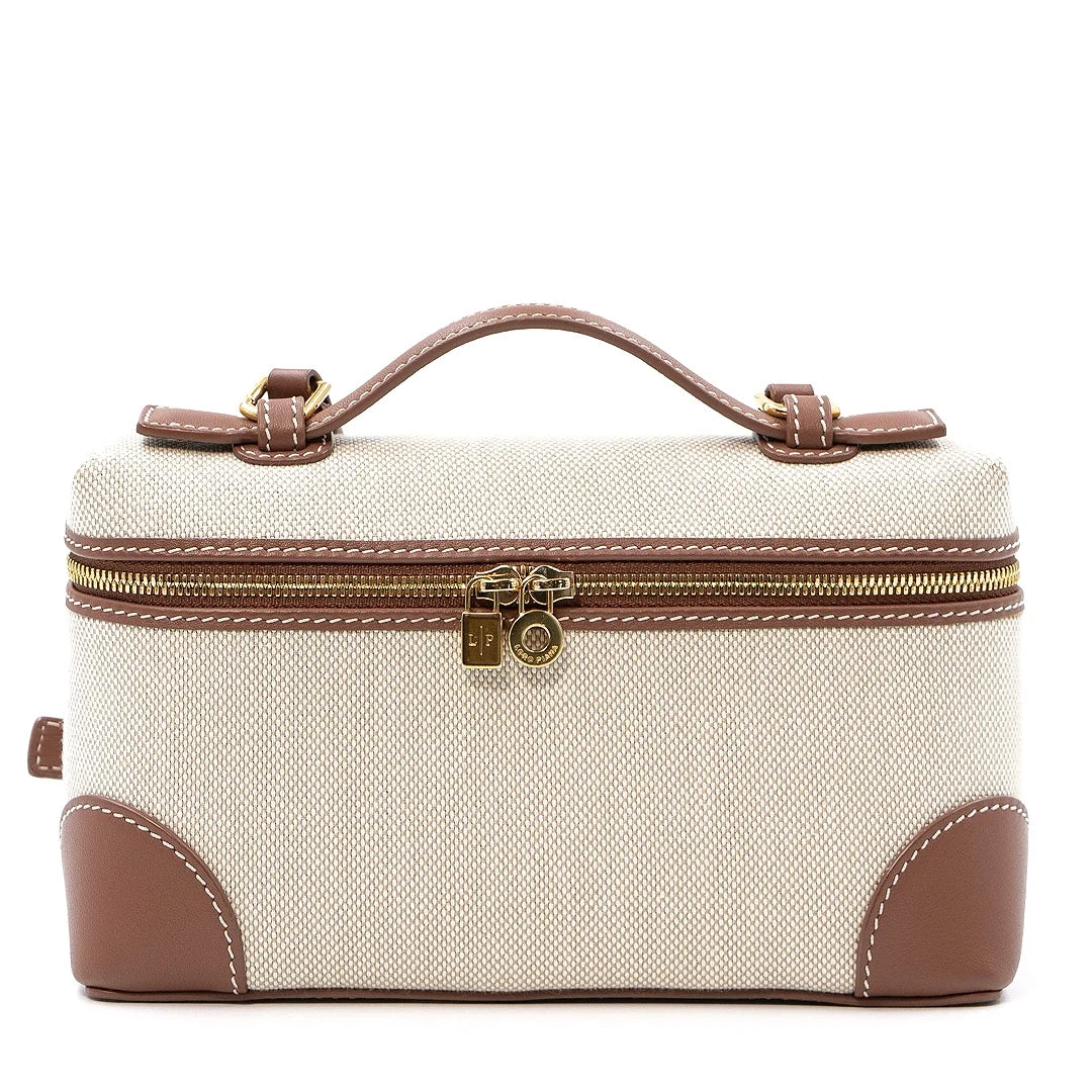 Loro Piana Extra Pocket Bag 19 in Canvas and Leather with Gold-Tone Hardware