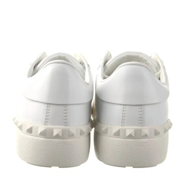 Valentino Garavani White Leather Rockstud Sneakers with Metallic Leather Stripe