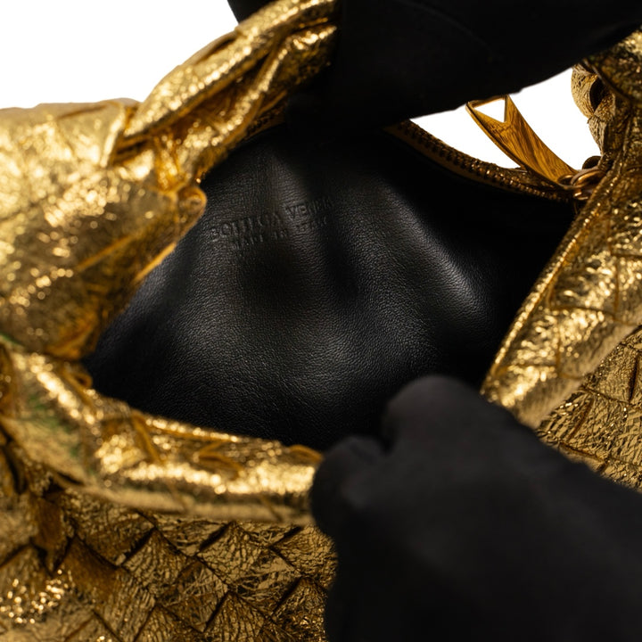 Bottega Veneta Mini Jodie in Gold Intrecciato Lambskin Leather with Knot Handle - Gemaee  UAE