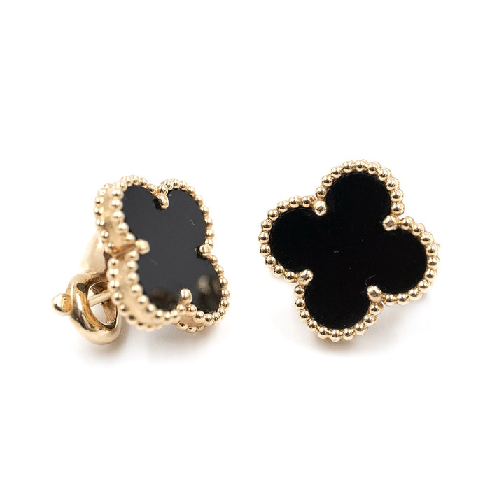 Van Cleef & Arpels Vintage Alhambra Earstuds 18K Yellow Gold & Black Onyx - Gemaee  UAE