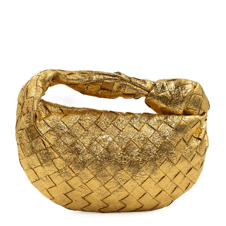 Bottega Veneta Mini Jodie in Gold Intrecciato Lambskin Leather with Knot Handle - Gemaee  UAE