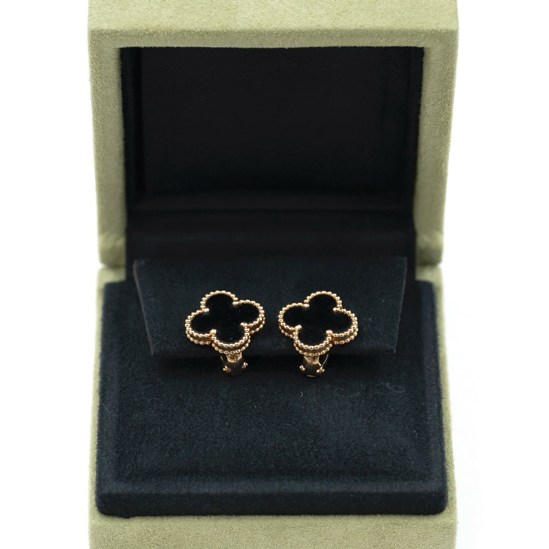 Van Cleef & Arpels Vintage Alhambra Earstuds 18K Yellow Gold & Black Onyx - Gemaee  UAE