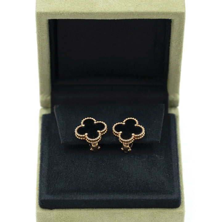 Van Cleef & Arpels Vintage Alhambra Earstuds 18K Yellow Gold & Black Onyx - Gemaee  UAE