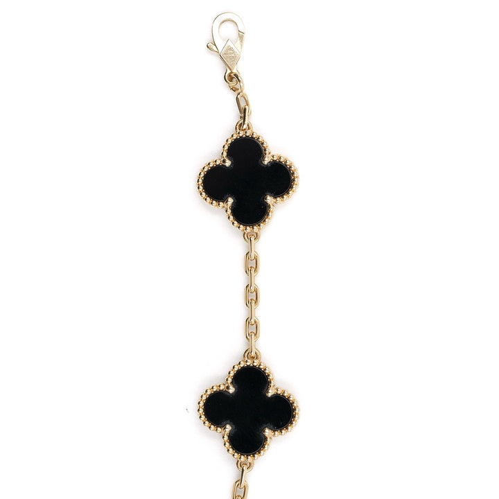 Van Cleef & Arpels Vintage Alhambra 5-Motif Bracelet  18K Yellow Gold & Black Onyx - Gemaee  UAE