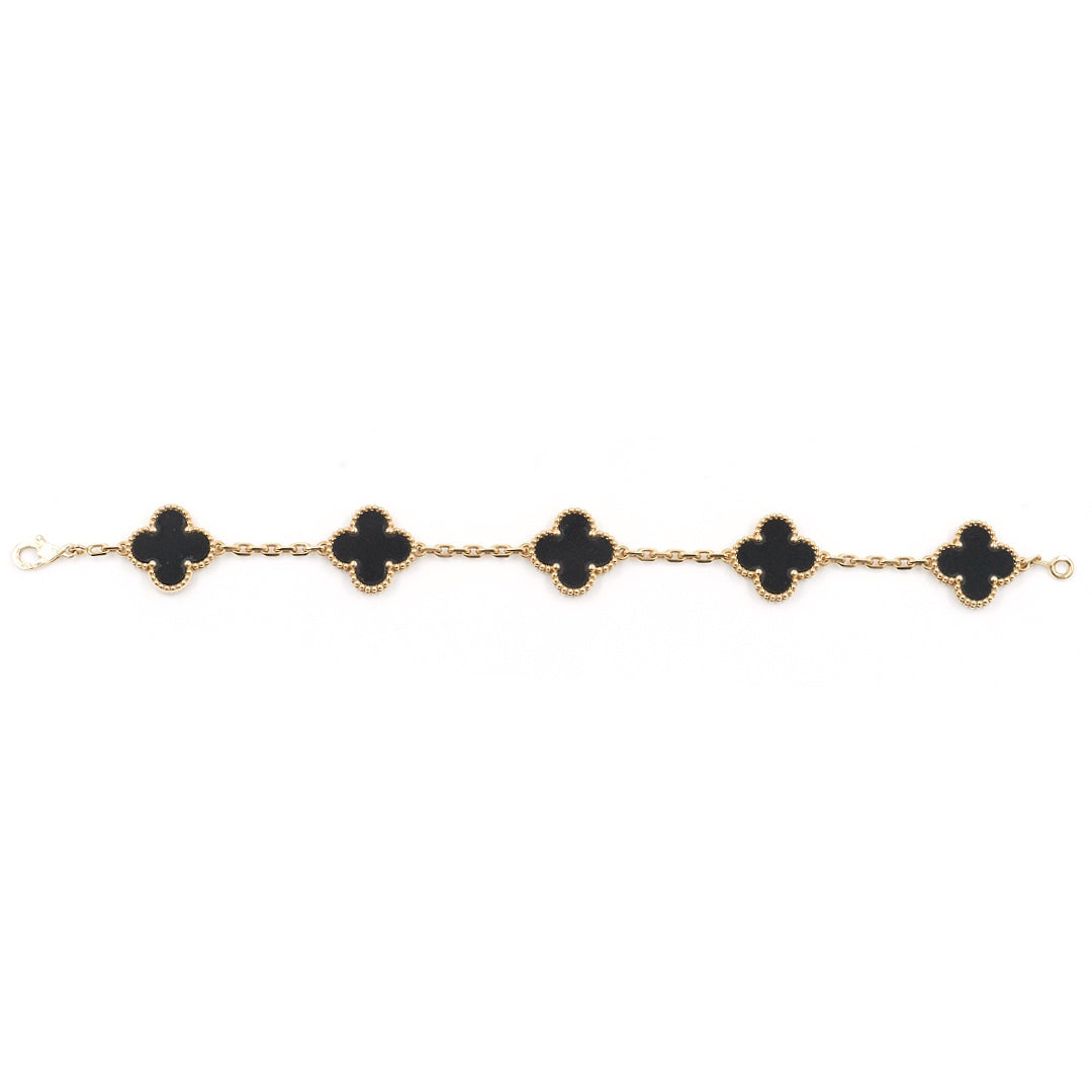 Van Cleef & Arpels Vintage Alhambra 5-Motif Bracelet  18K Yellow Gold & Black Onyx - Gemaee  UAE