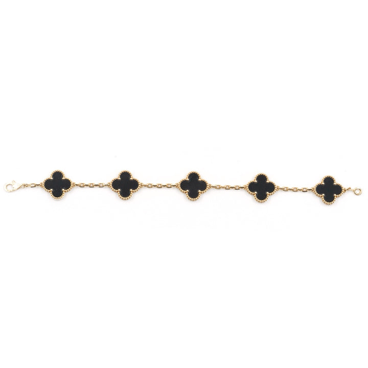 Van Cleef & Arpels Vintage Alhambra 5-Motif Bracelet  18K Yellow Gold & Black Onyx - Gemaee  UAE