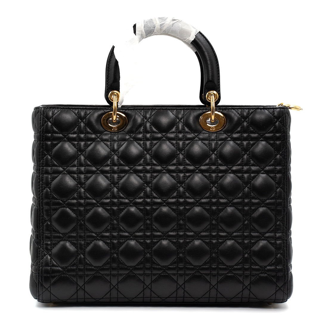 Dior Black Cannage Leather Large Lady Dior Tote - Gemaee  UAE