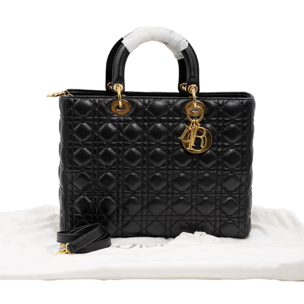 Dior Black Cannage Leather Large Lady Dior Tote - Gemaee  UAE