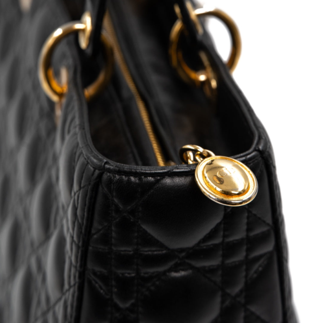 Dior Black Cannage Leather Large Lady Dior Tote - Gemaee  UAE