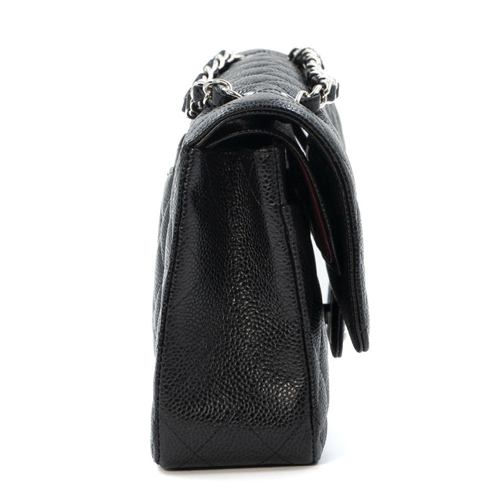 Chanel Medium Classic Double Flap Bag in Black Caviar Leather with Silver Hardware - Gemaee  UAE