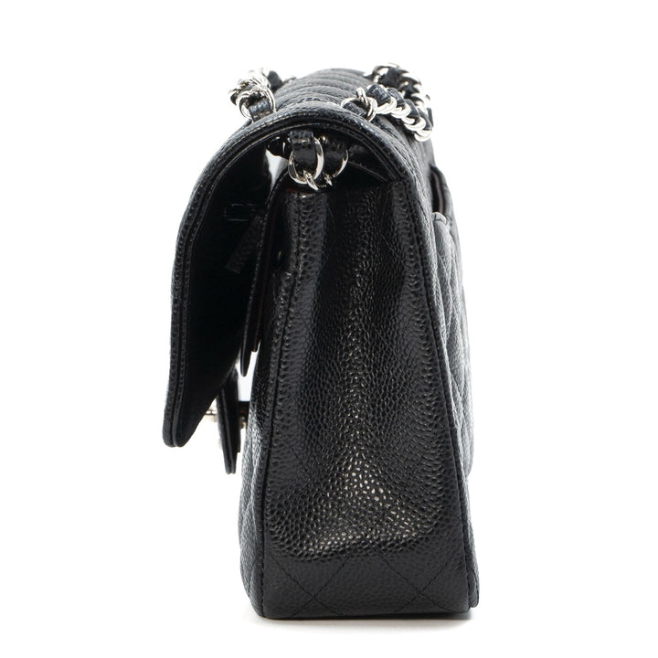 Chanel Medium Classic Double Flap Bag in Black Caviar Leather with Silver Hardware - Gemaee  UAE