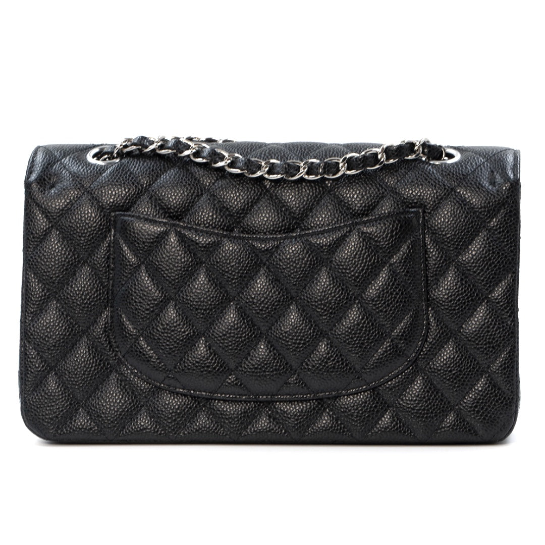 Chanel Medium Classic Double Flap Bag in Black Caviar Leather with Silver Hardware - Gemaee  UAE