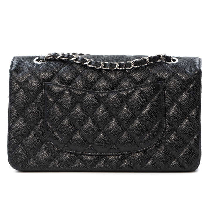 Chanel Medium Classic Double Flap Bag in Black Caviar Leather with Silver Hardware - Gemaee  UAE
