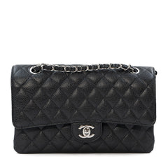 Chanel Medium Classic Double Flap Bag in Black Caviar Leather with Silver Hardware