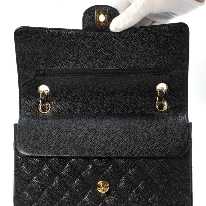 Chanel Medium Classic Double Flap Bag in Black Caviar Leather with Gold Hardware - Gemaee  UAE