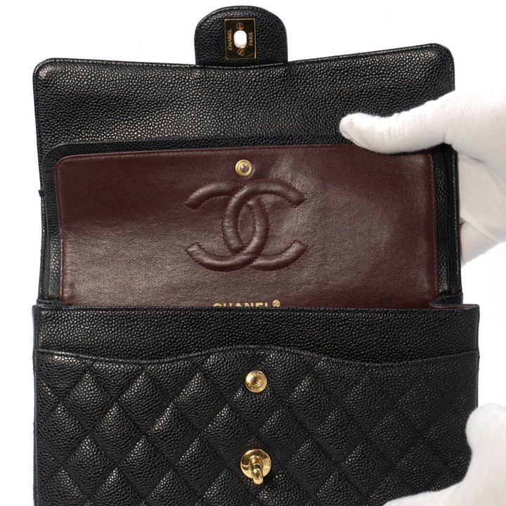Chanel Medium Classic Double Flap Bag in Black Caviar Leather with Gold Hardware - Gemaee  UAE