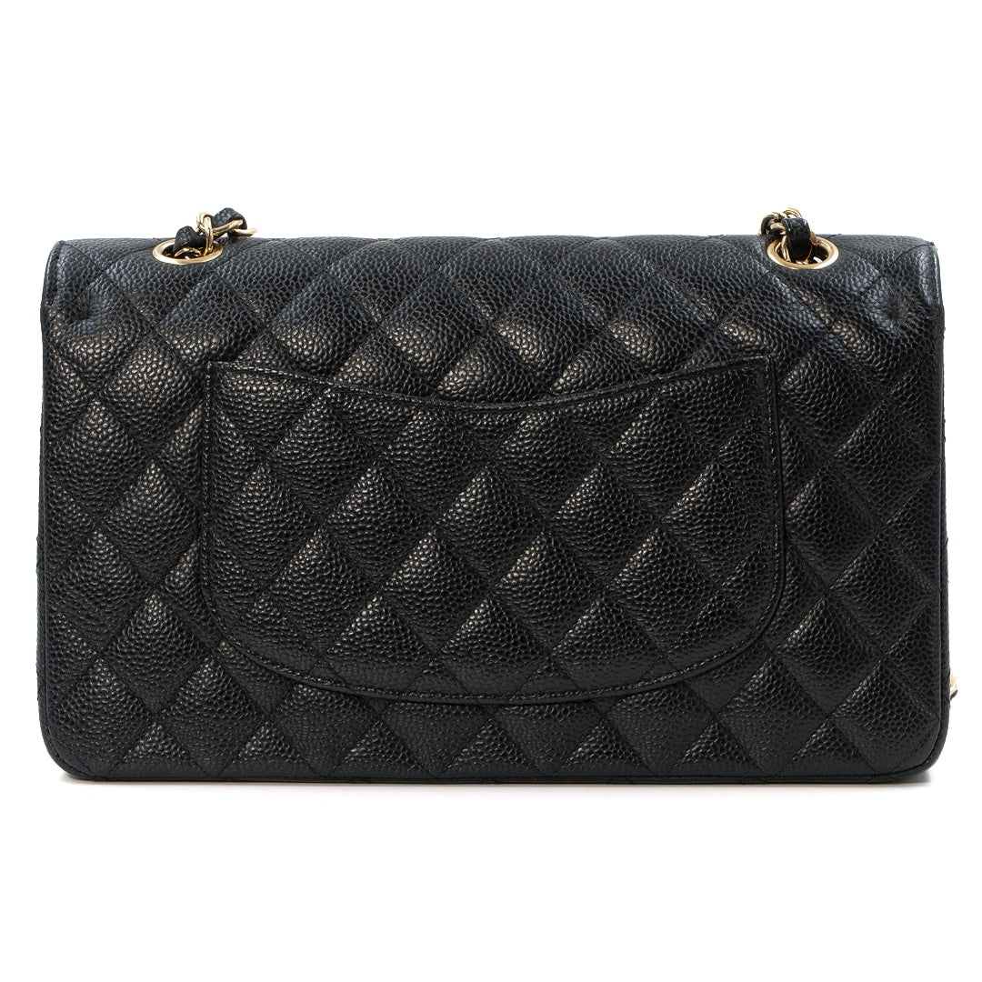 Chanel Medium Classic Double Flap Bag in Black Caviar Leather with Gold Hardware - Gemaee  UAE