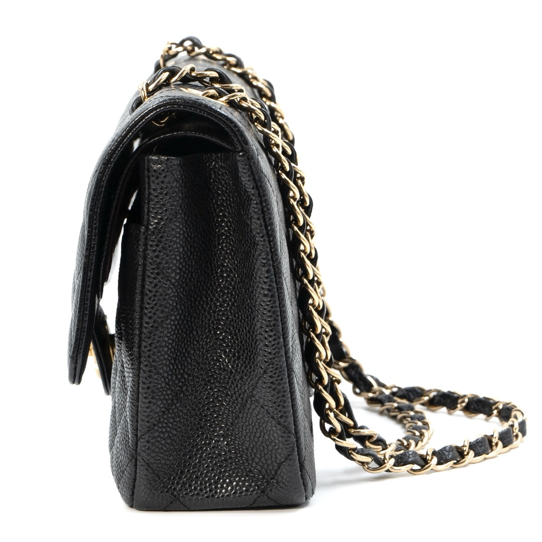 Chanel Medium Classic Double Flap Bag in Black Caviar Leather with Gold Hardware - Gemaee  UAE