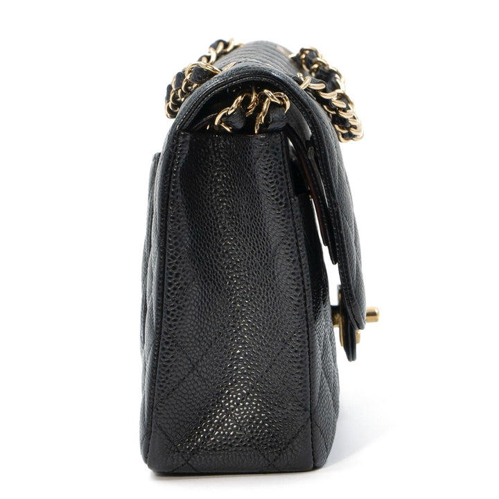 Chanel Medium Classic Double Flap Bag in Black Caviar Leather with Gold Hardware - Gemaee  UAE