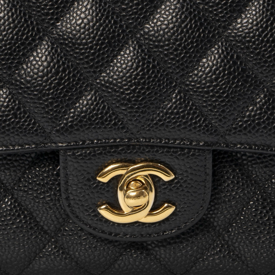 Chanel Medium Classic Double Flap Bag in Black Caviar Leather with Gold Hardware - Gemaee  UAE
