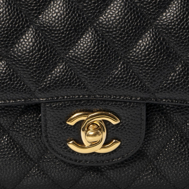 Chanel Medium Classic Double Flap Bag in Black Caviar Leather with Gold Hardware - Gemaee  UAE