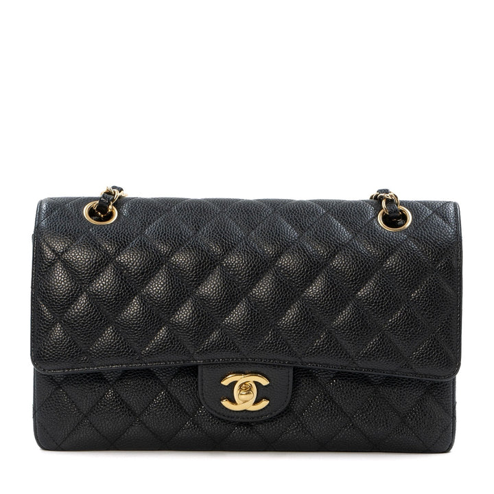 Chanel Medium Classic Double Flap Bag in Black Caviar Leather with Gold Hardware - Gemaee  UAE