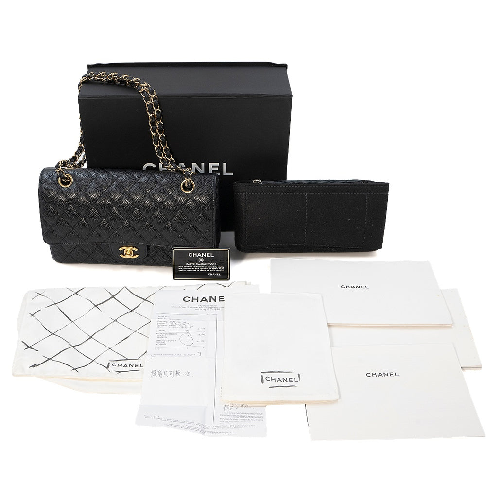 Chanel Medium Classic Double Flap Bag in Black Caviar Leather with Gold Hardware - Gemaee  UAE