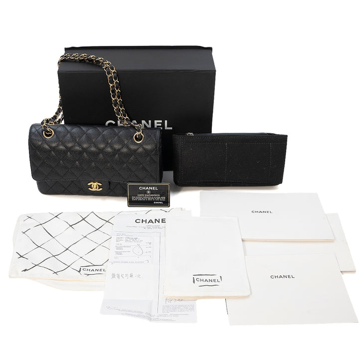 Chanel Medium Classic Double Flap Bag in Black Caviar Leather with Gold Hardware - Gemaee  UAE