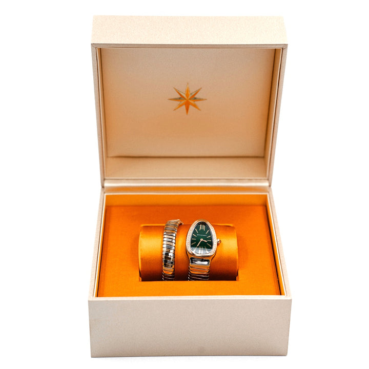 Bulgari Serpenti Tubogas 35mm Green Dial Diamond Bezel Steel & 18K Rose Gold Quartz Watch - Gemaee  UAE
