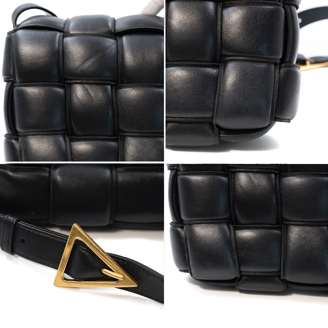 Bottega Veneta Black Padded Cassette Bag in Intreccio Nappa Leather with Gold Hardware - Gemaee  UAE