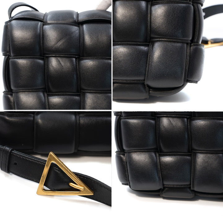 Bottega Veneta Black Padded Cassette Bag in Intreccio Nappa Leather with Gold Hardware - Gemaee  UAE
