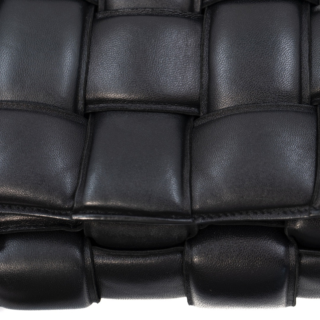 Bottega Veneta Black Padded Cassette Bag in Intreccio Nappa Leather with Gold Hardware - Gemaee  UAE