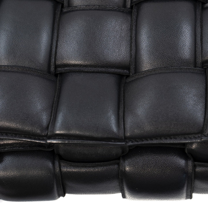 Bottega Veneta Black Padded Cassette Bag in Intreccio Nappa Leather with Gold Hardware - Gemaee  UAE