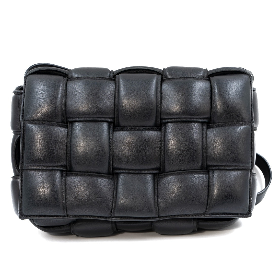 Bottega Veneta Black Padded Cassette Bag in Intreccio Nappa Leather with Gold Hardware - Gemaee  UAE