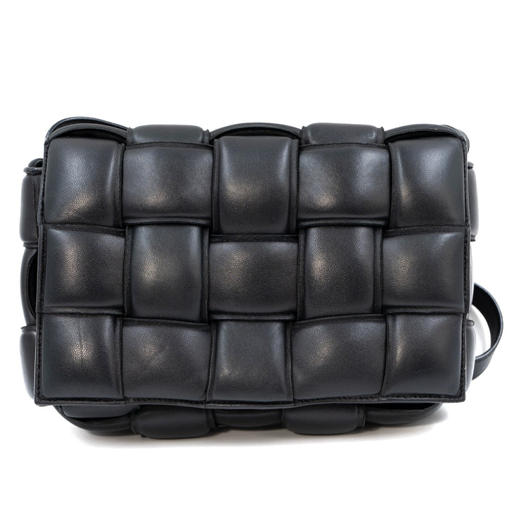 Bottega Veneta Black Padded Cassette Bag in Intreccio Nappa Leather with Gold Hardware - Gemaee  UAE