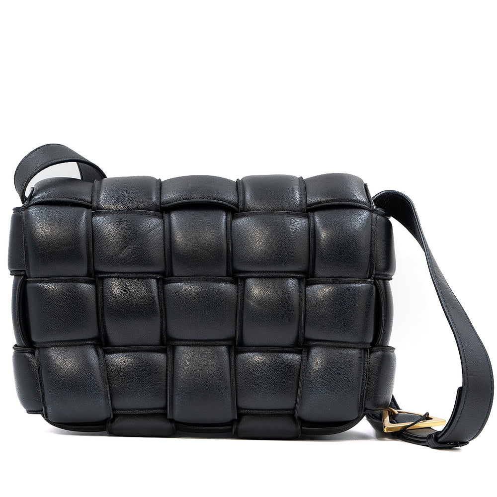 Bottega Veneta Black Padded Cassette Bag in Intreccio Nappa Leather with Gold Hardware - Gemaee  UAE