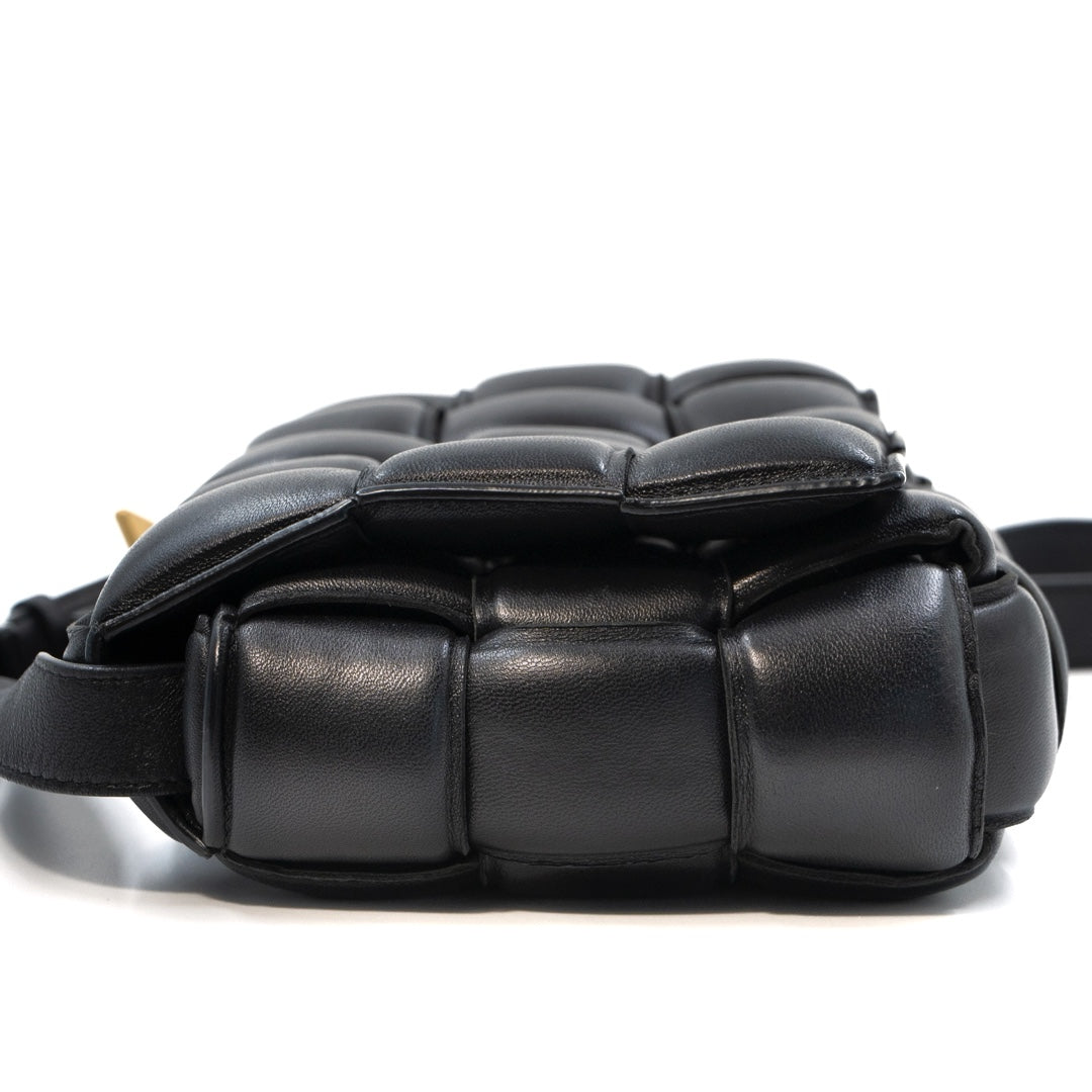 Bottega Veneta Black Padded Cassette Bag in Intreccio Nappa Leather with Gold Hardware - Gemaee  UAE
