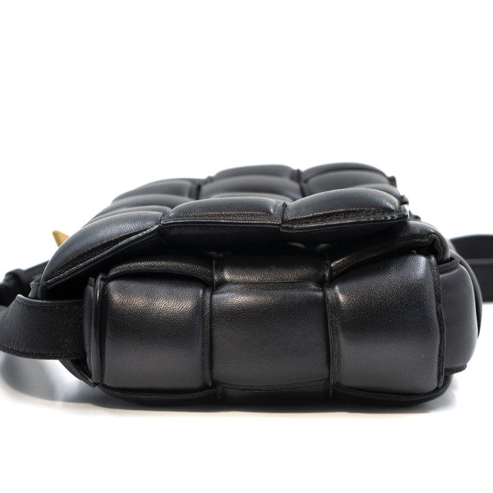 Bottega Veneta Black Padded Cassette Bag in Intreccio Nappa Leather with Gold Hardware - Gemaee  UAE