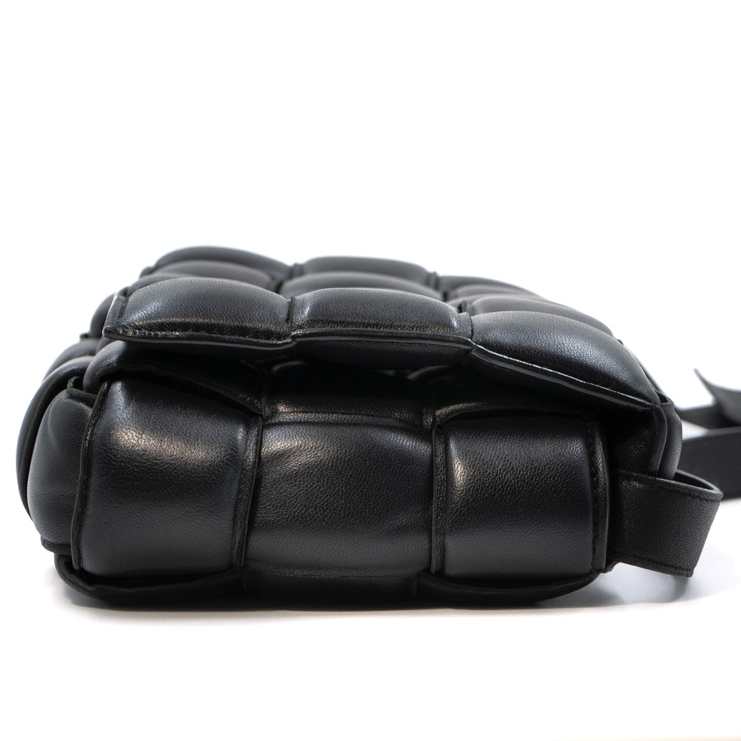 Bottega Veneta Black Padded Cassette Bag in Intreccio Nappa Leather with Gold Hardware - Gemaee  UAE