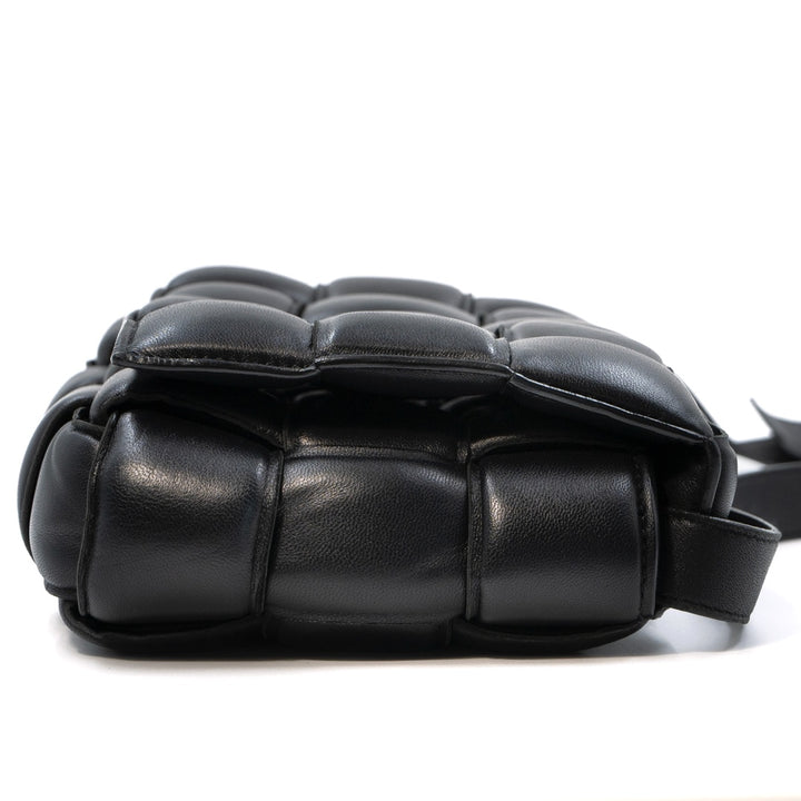 Bottega Veneta Black Padded Cassette Bag in Intreccio Nappa Leather with Gold Hardware - Gemaee  UAE