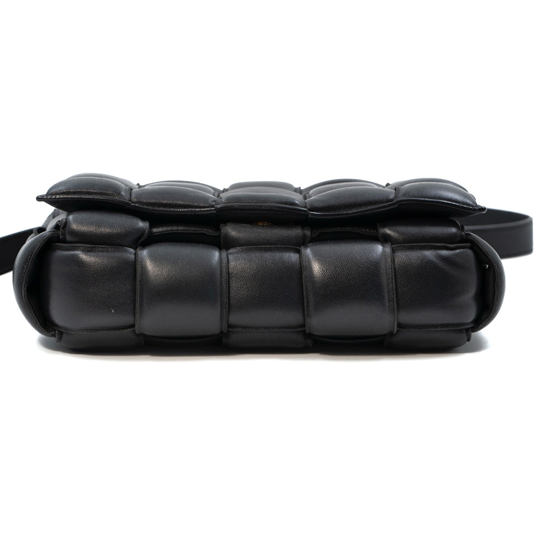Bottega Veneta Black Padded Cassette Bag in Intreccio Nappa Leather with Gold Hardware - Gemaee  UAE