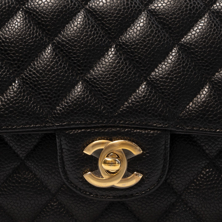 Chanel Medium Classic Double Flap Bag in Black Caviar Leather with Gold Hardware - Gemaee  UAE