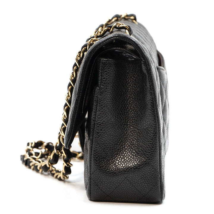 Chanel Medium Classic Double Flap Bag in Black Caviar Leather with Gold Hardware - Gemaee  UAE