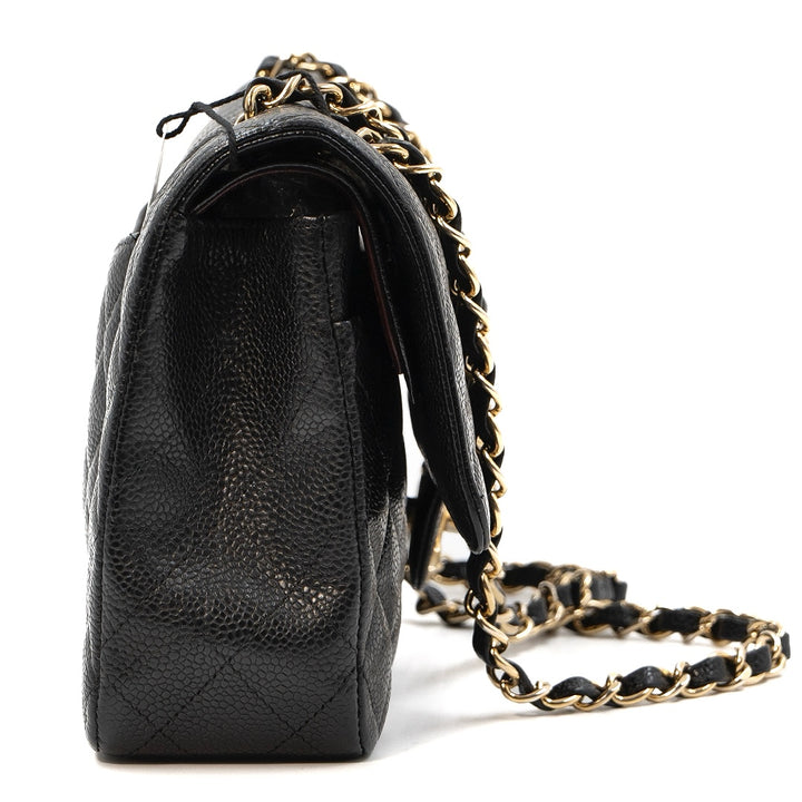 Chanel Medium Classic Double Flap Bag in Black Caviar Leather with Gold Hardware - Gemaee  UAE