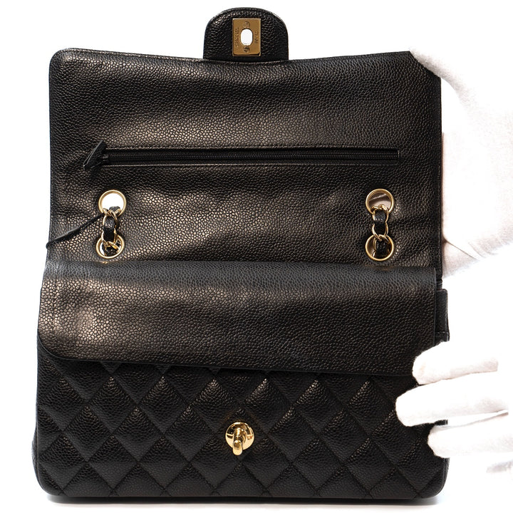 Chanel Medium Classic Double Flap Bag in Black Caviar Leather with Gold Hardware - Gemaee  UAE