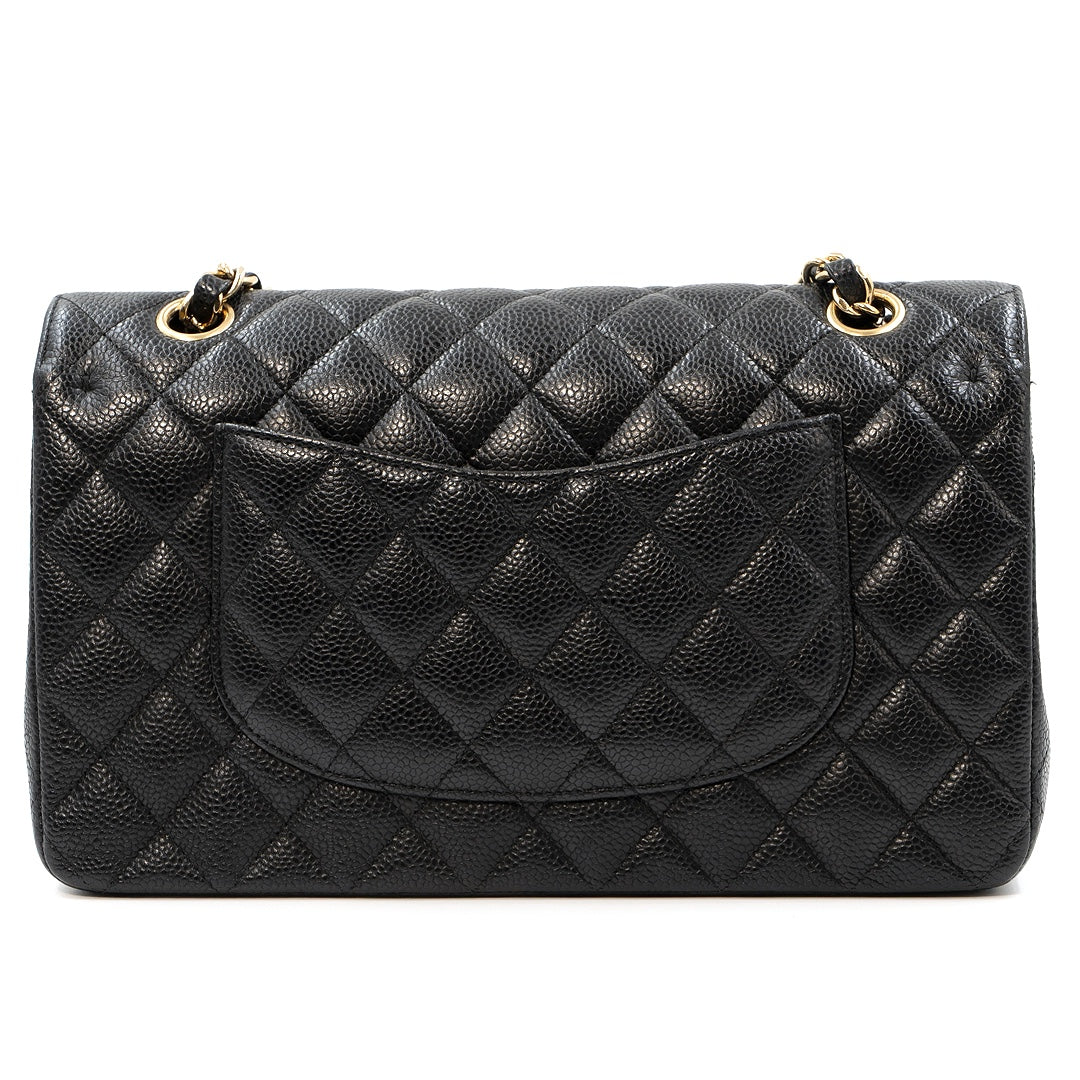Chanel Medium Classic Double Flap Bag in Black Caviar Leather with Gold Hardware - Gemaee  UAE