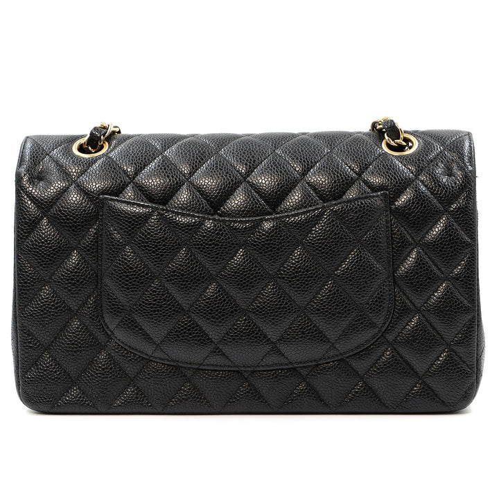 Chanel Medium Classic Double Flap Bag in Black Caviar Leather with Gold Hardware - Gemaee  UAE