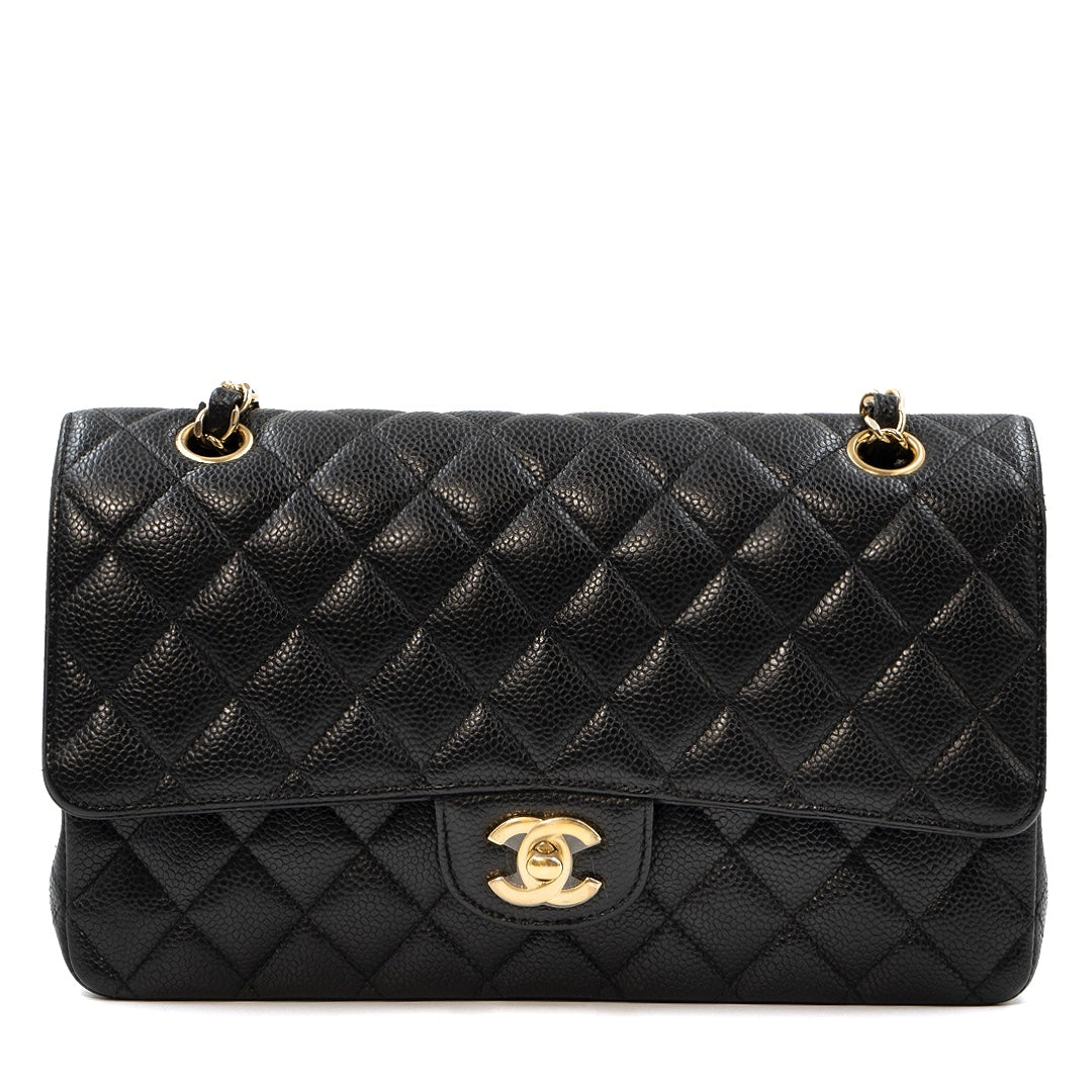 Chanel Medium Classic Double Flap Bag in Black Caviar Leather with Gold Hardware - Gemaee  UAE